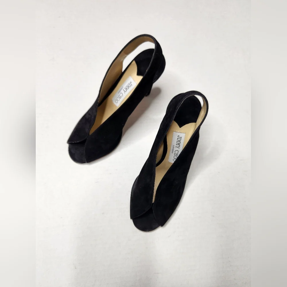 [SOLD]Jimmy Choo Size 37.5 Shar Peep Toe Slingback Pump Suede - Picture 4 of 8